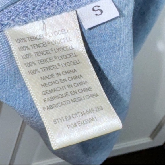 Anthropologie Cloth & Stone Blue Chambray Dress Tie Back Bell Sleeve Sz Small - Picture 8 of 10